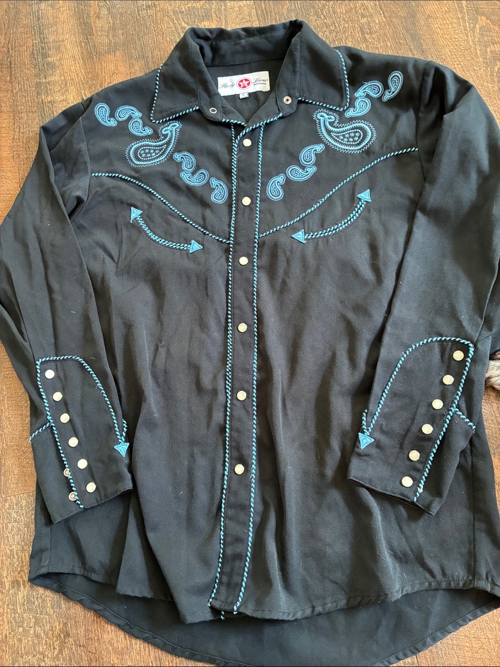 Black Western Pearl Snap with Electric Blue Paisley